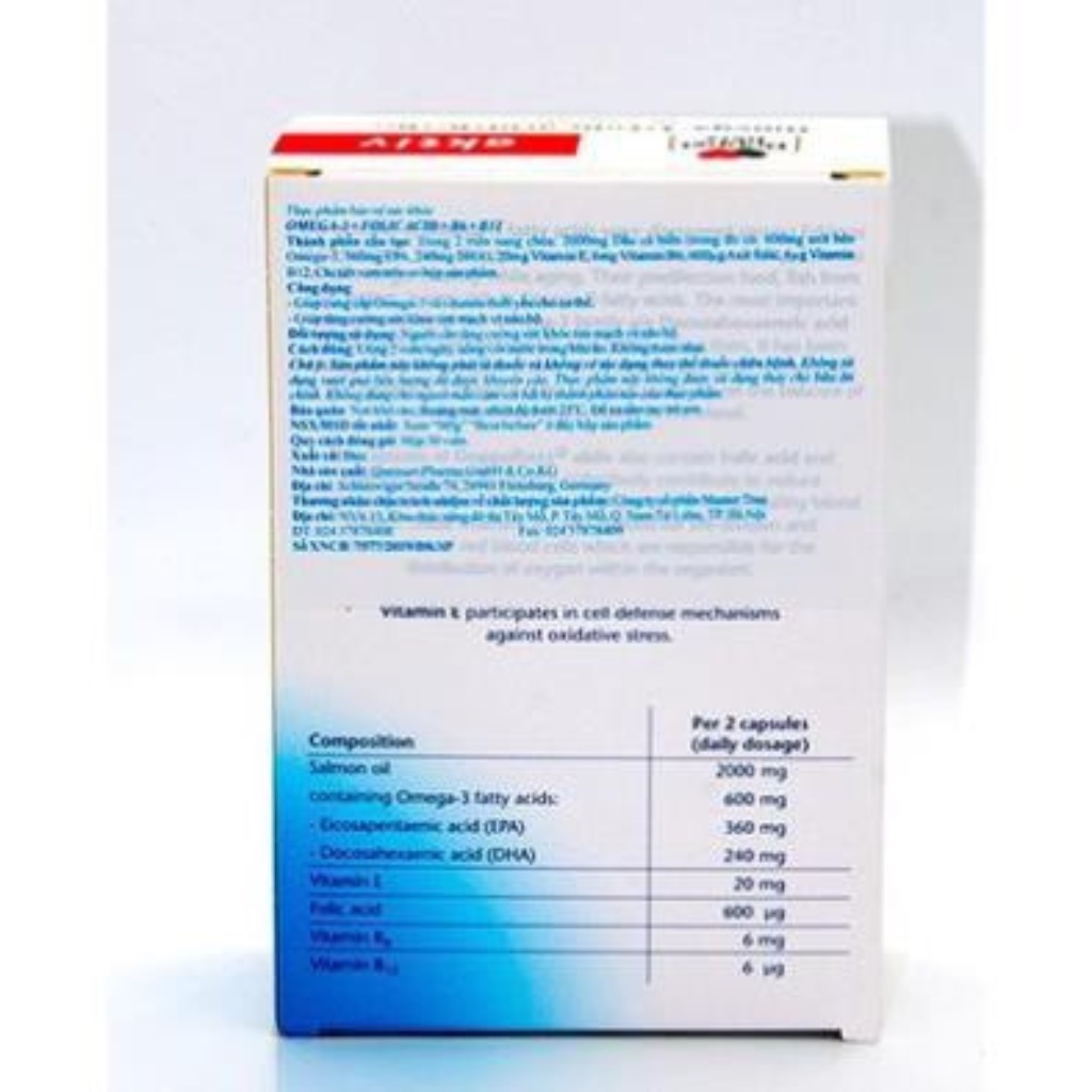 Dầu Cá Doppel Herz Aktiv Omega-3 + Folic Acid + B6 + B12 tăng cường thị lực mắt