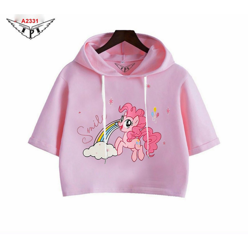 Áo hoodie bé gái kiểu croptop chất thun cotton mịn mát size từ 40kg-63kg