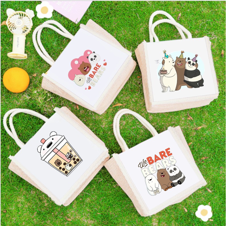 túi cói ba anh em gấu TCI28 túi vải bố bare bear đi biển cute vintage dễ thương hot trend