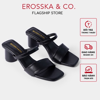 Giày sandal cao gót Erosska mũi vuông dây cao 5m màu đen _ EB026
