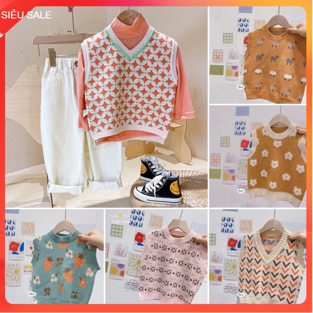 Áo ghi lê len bé gái 3-8 tuổi nhiều hình và màu, Áo gile cho bé lông thỏ đanh sợi không bai xù dáng thời trang