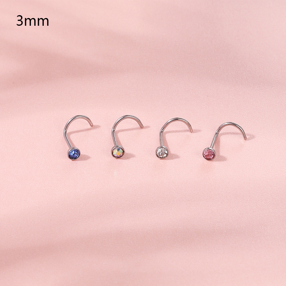 Khuyên mũi hình chữ L đính đá zircon 2/ 3mm 20g G23 thời trang