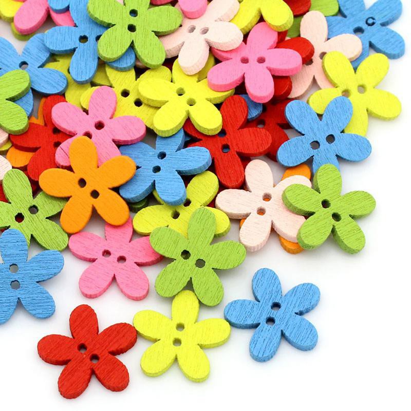 100pcs Sewing Craft Flower Flatback Wooden Buttons