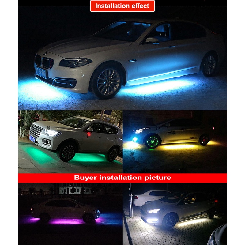 Bộ 4 Dải Đèn LED RGB Điều Khiển Từ Xa Trang Trí Gầm Xe Hơi