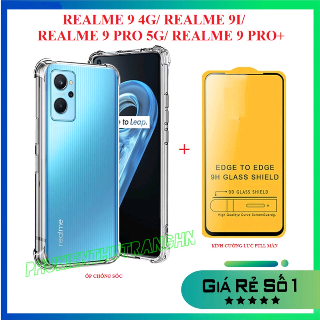 Combo Realme 9 4G Realme 9i Realme 9 Pro 5G Realme 9 Pro+ kính cường lực full màn - Ốp dẻo chống sốc có gờ bảo vệ camera