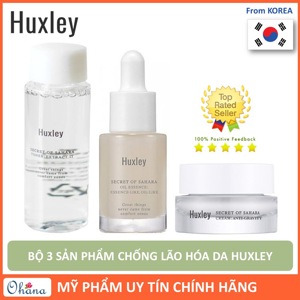 Bộ 3 Sản Phẩm Chống Lão Hóa Da Huxley Mini (Toner - Serum Oil Like - Anti Gravity Cream)