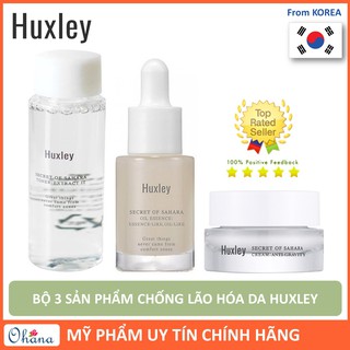 Bộ 3 Sản Phẩm Chống Lão Hóa Da Huxley Mini (Toner - Serum Oil Like - Anti Gravity Cream)