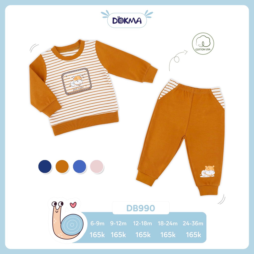 Bộ cổ tròn dài tay Dokma cho bé size 9m-36m