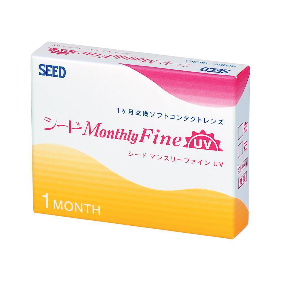 Hộp 3 lens kính áp tròng SEED 1 tháng Monthly Fine UV không màu có độ cận