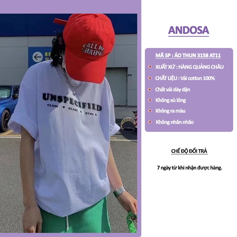 Áo thun Unisex 3158 tay lỡ form rộng in chữ phông nam nữ chất cotton hàng Quảng Châu ANDOSA AT11