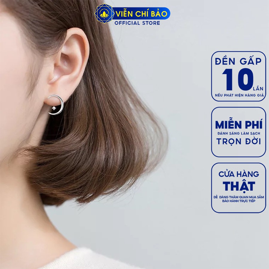 Bông tai bạc nữ hình mặt trăng chất liệu bạc S925 thời trang phụ kiện trang sức nữ thương hiệu Viễn Chí Bảo B400707
