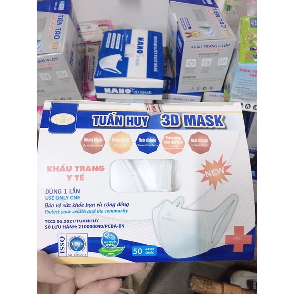 Hộp 50 cái khẩu trang 3D kháng khuẩn cho người lớn