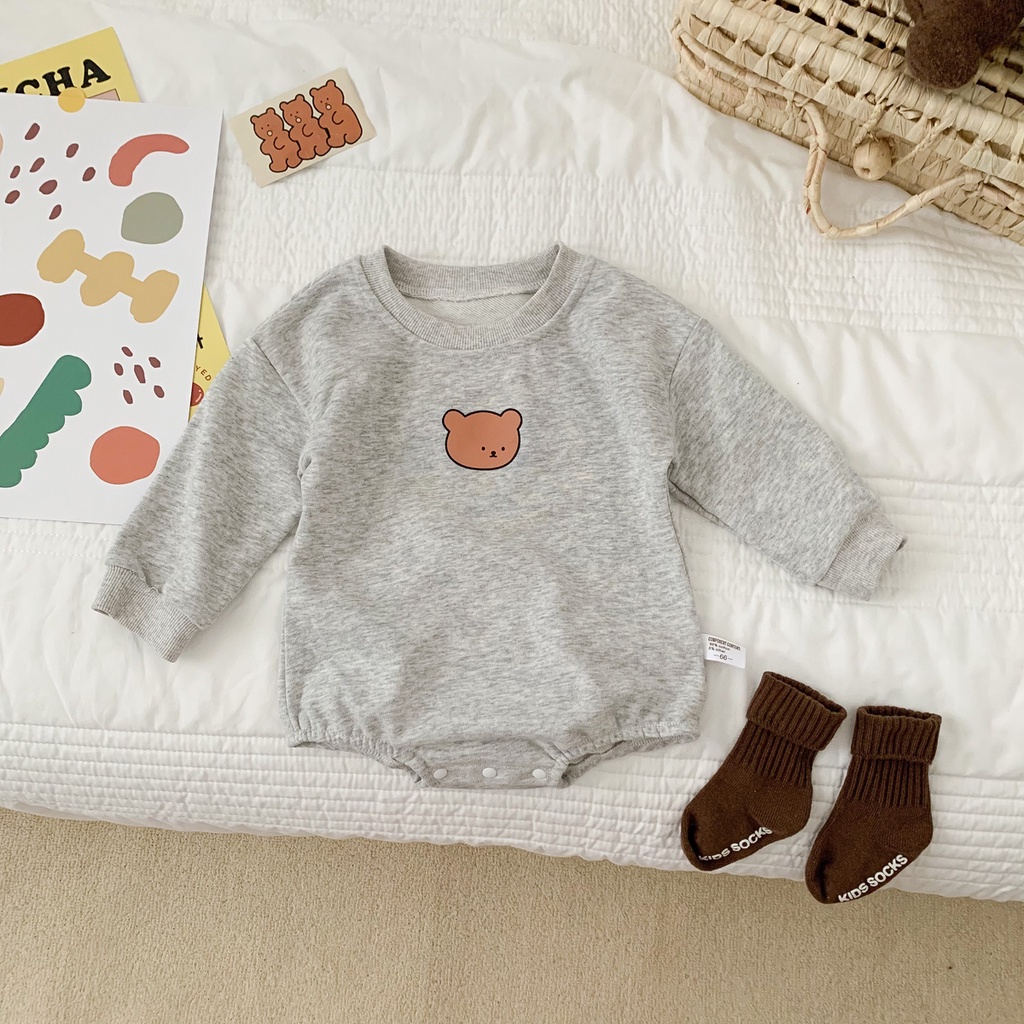 Bộ áo liền quần tay dài in hình gấu dễ thương cho trẻ sơ sinh