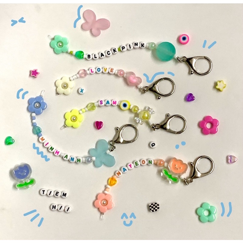 Móc khoá dây hạt cườm thiết kế theo yêu cầu / Tiệm Hii