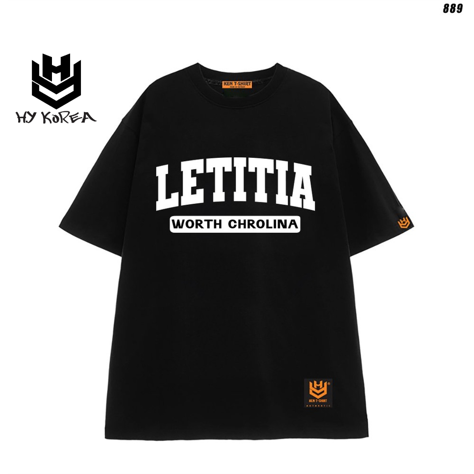 Áo thun unisex basic tay lỡ HY KOREA Chữ LETTIA 889 form rộng