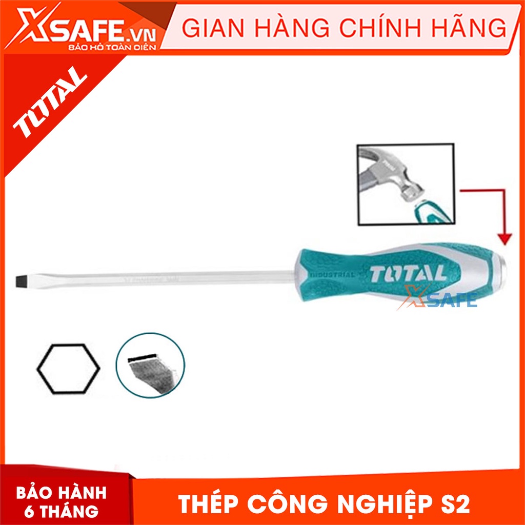 Tua vít dẹp đóng xuyên TOTAL có nam châm hút Tuốc nơ vít đóng xuyên chất liệu thép công nghiệp S2, đuôi lục giác