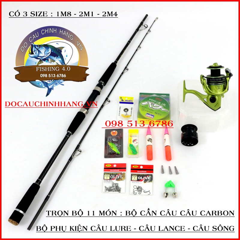 Trọn bộ cần câu 2 khúc carbon + máy yolo cao cấp + bộ phụ kiện câu lure câu lance