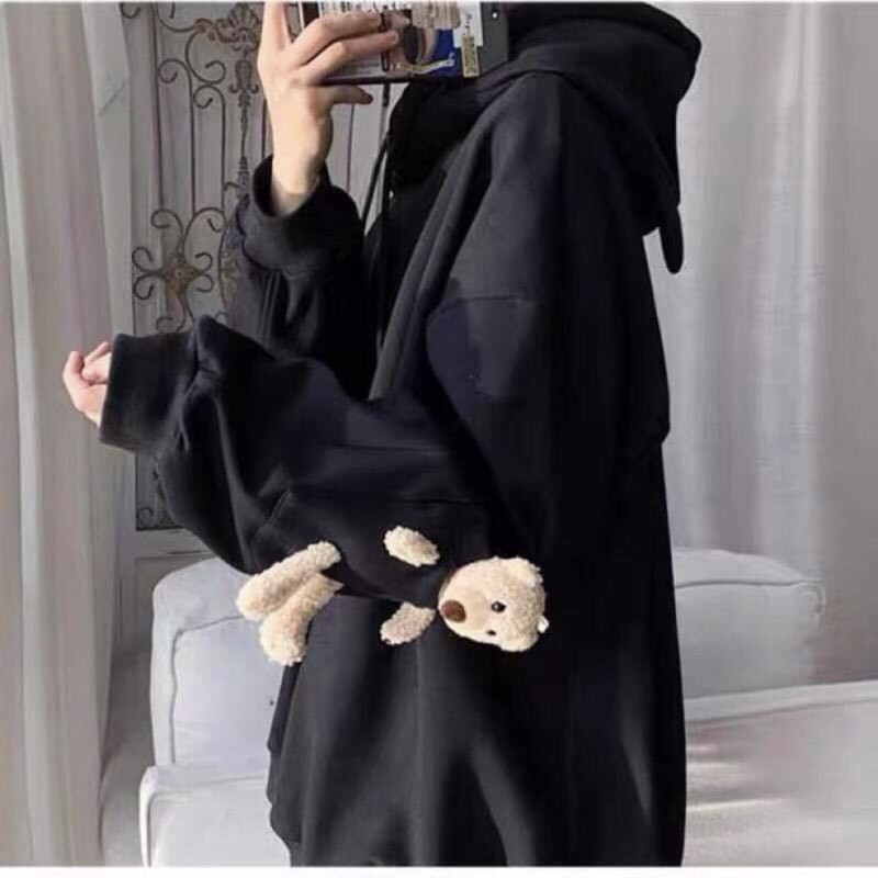 Áo hoodie có tai +gấu bông ở tay HSU1 , áo thun nam nữ, áo thun dài tay, sét bộ mặc ở nhà - LEEDA