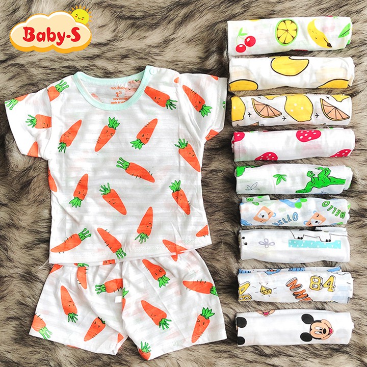 Bộ cotton sợi tre cộc tay cho bé trai và bé gái 2-13kg chất thun co giãn mát mẻ đủ họa tiết đáng yêu Baby-S – SBVN036