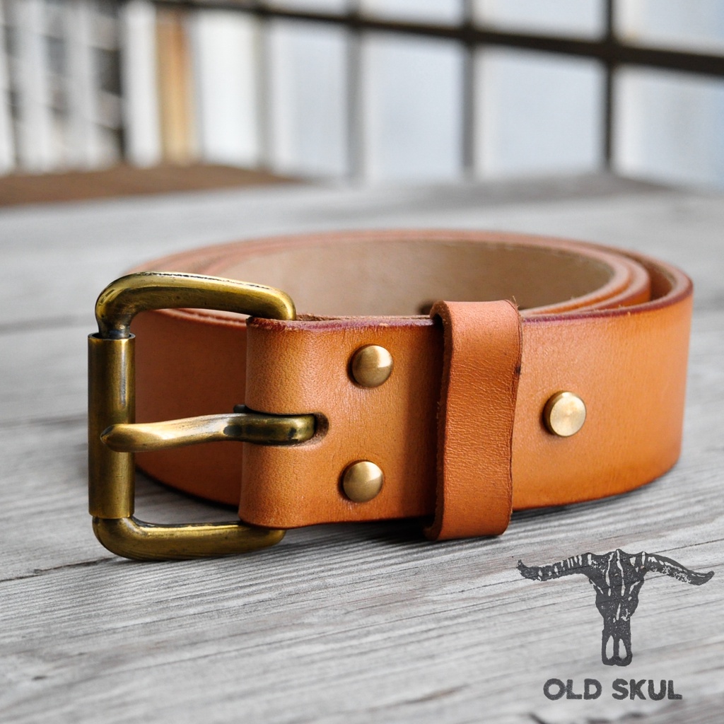 Dây lưng da handmade Old Skul da veg Ý màu tự nhiên không nhuộm, khóa đồng thau phong cách bụi và cổ điển DLOS01