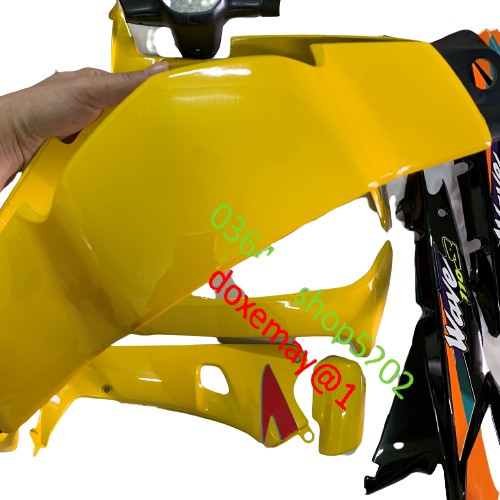 (TẶNG KÈM TEM )Dàn áo xe Wave ZX, Wave Anpha, Wave 110 đời 1997 đến 2006 nhựa ABS cao cấp MÀU VÀNG SƯỜN ĐEN