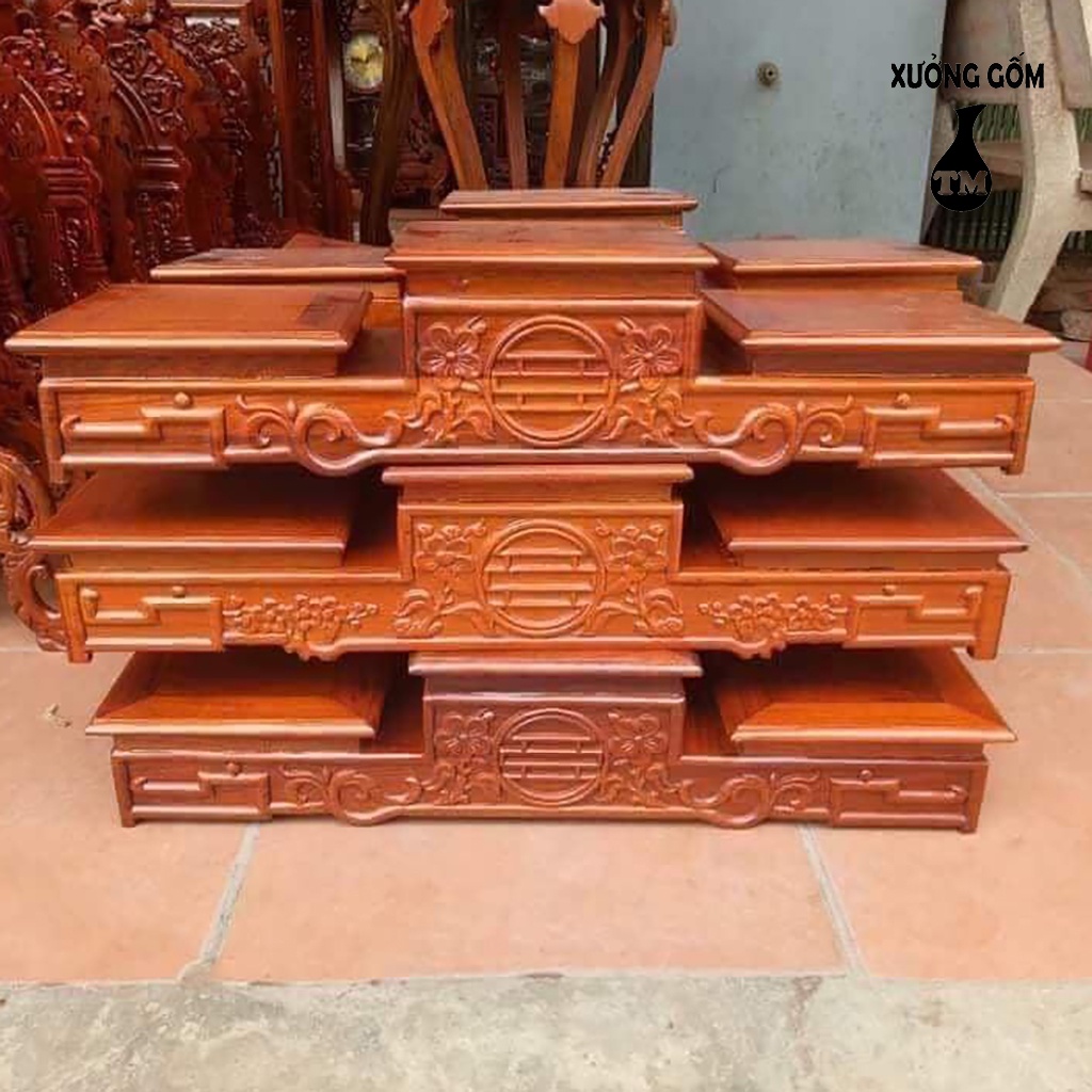 Tam Cấp Gỗ Hương - Đế Kê Bát Hương Xưởng Gốm TM Bát Tràng