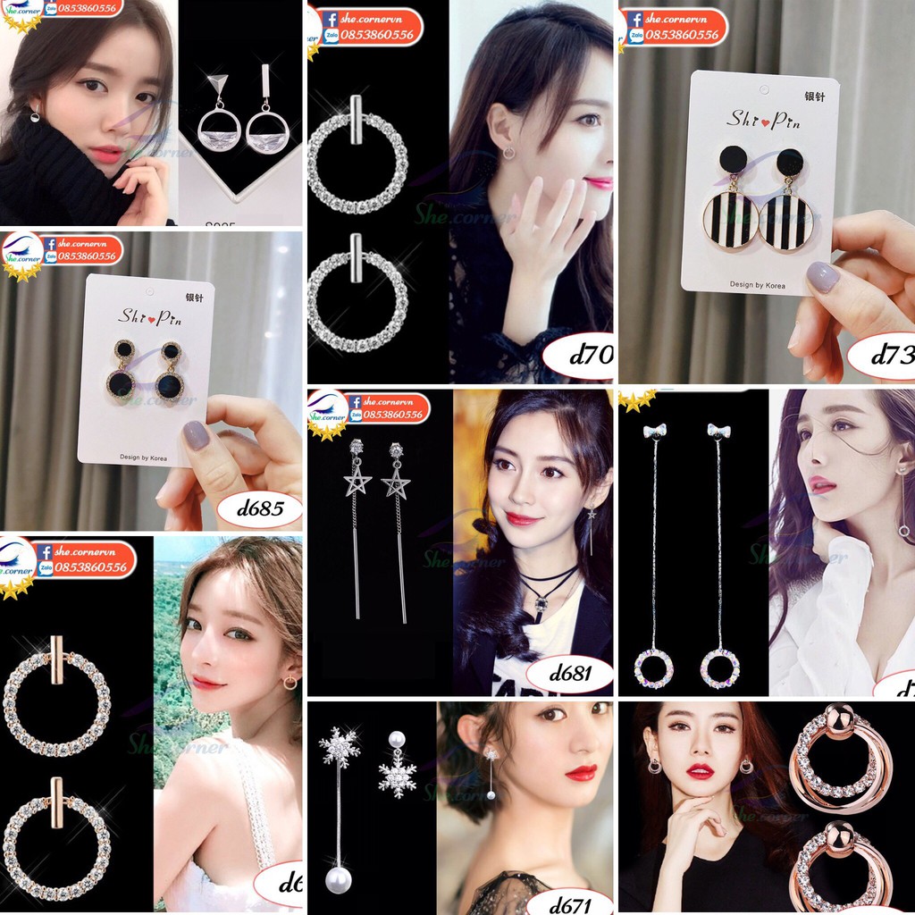 Hoa tai khuyên tai Hàn Quốc D004 màu ánh kim S925 thời trang mẫu #61-80