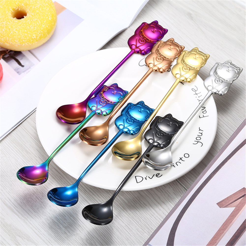 Muỗng Cà Phê Bằng Thép Không Gỉ 14cm Hình Mèo Dễ Thương 304