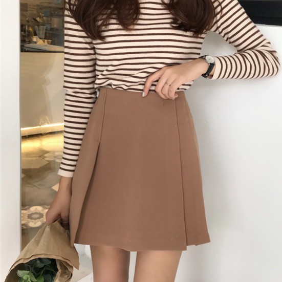 SUXI Chân váy chữ A vải voan lưng cao phong cách Hàn Quốc dành cho nữ