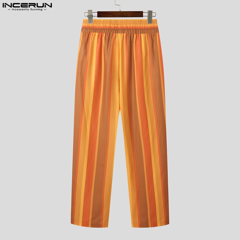 Quần dài INCERUN lưng thun rút dây họa tiết kẻ sọc nhiều màu phong cách cổ điển cho nam