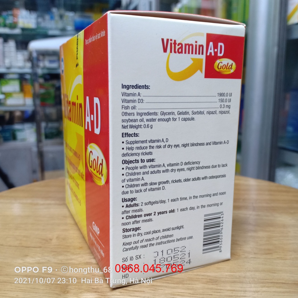 Vitamin A-D Gold Phúc Vinh - Giúp giảm nguy cơ khô mắt, quáng gà, còi xương hộp 100 viên