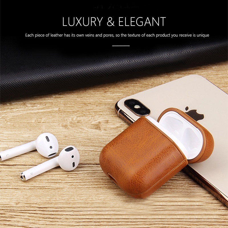 Vỏ bọc bảo vệ hộp sạc tai nghe bằng da và PC có nút gài tiện dụng thích hợp cho Airpods 2