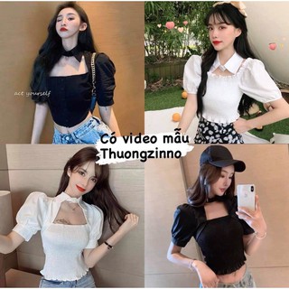 Áo Croptop Cổ Điệu Chất Đẹp Hàng Quảng Châu