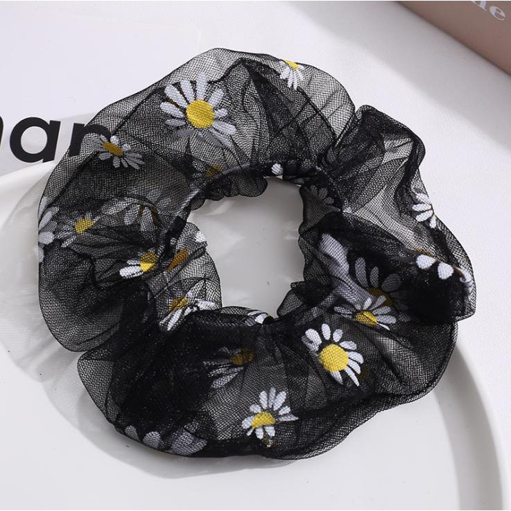 Buộc Tóc Hoa Cúc Vải Lưới Scrunchies Style Hàn Quốc