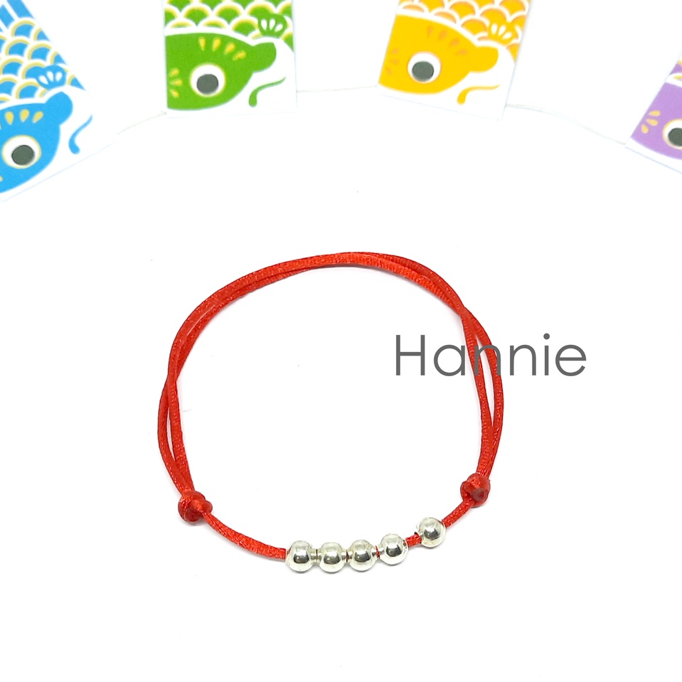 (Đỏ/Đen) Vòng tay dây đỏ đen 1.5mm hạt bi màu vàng may mắn - Dây đeo tay nam nữ đơn giản handmade