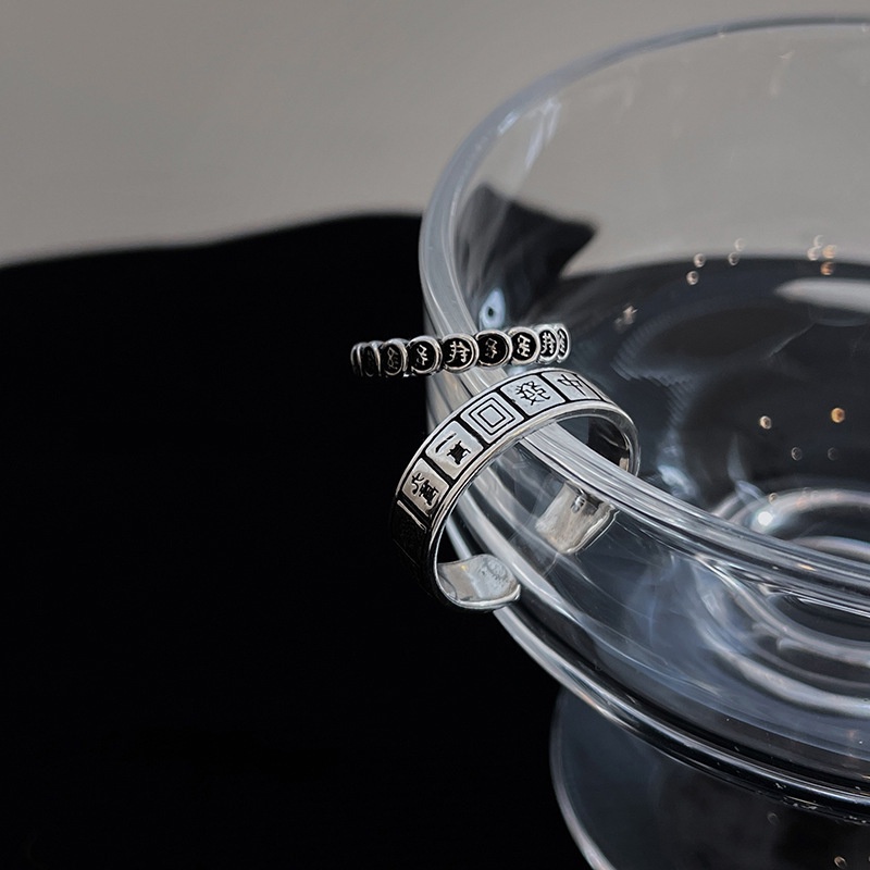 Nhẫn hở mạt chược mặt hình đồng tiền phong cách retro thời trang cho nữ