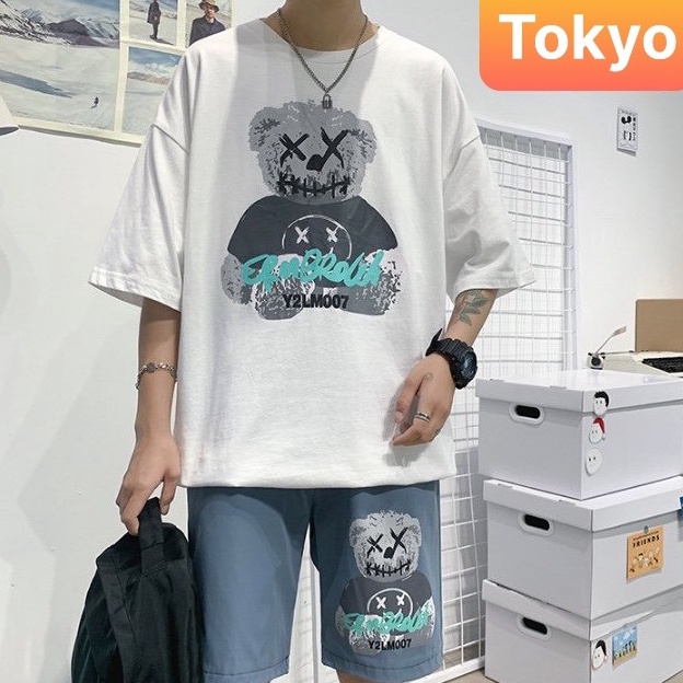 BỘ THỂ THAO NAM NỮ HỌA TIẾT GẤU MA HOẠT HÌNH CUTE, QUẦN ÁO NAM CỘC TAY MẪU MỚI XỊN SÒ MÙA HÈ- TOKYO FASHION