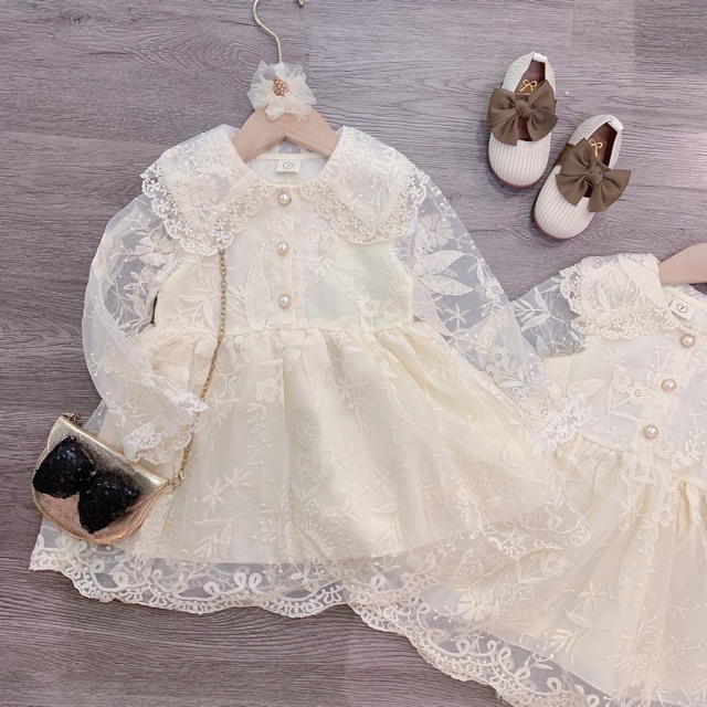 SỈ VÁY CỔ SEN PHỐI TAY REN CHO BÉ