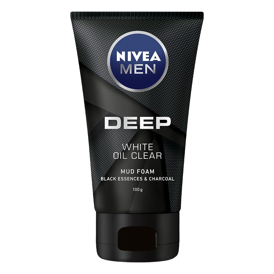 Sữa rửa mặt sáng da từ than đen Nivea Men Deep White Oil Clear 100g - Hàng Chính Hãng