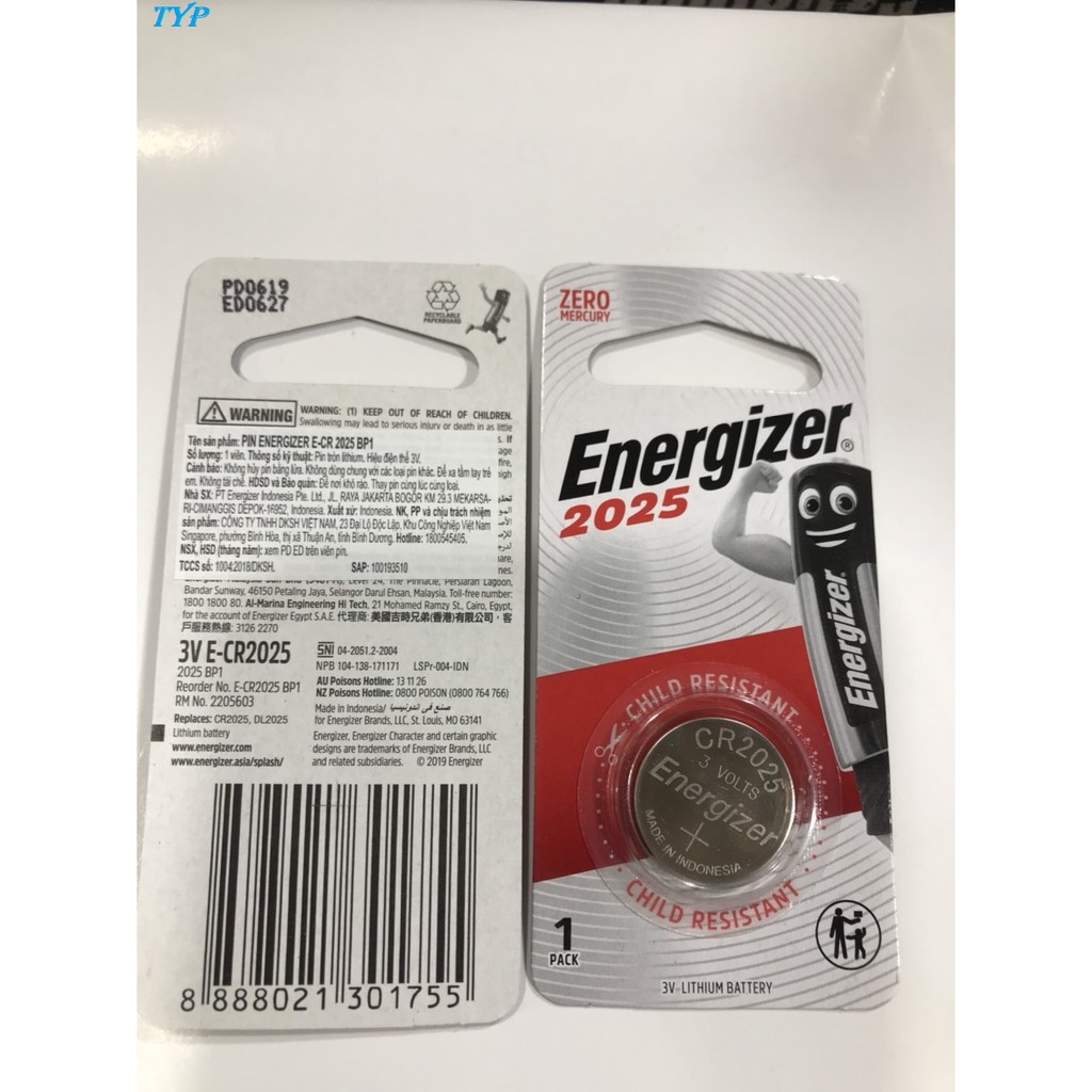 [TOPPIN] Combo 2 Viên Pin CR2025 Energizer Lithium 3V