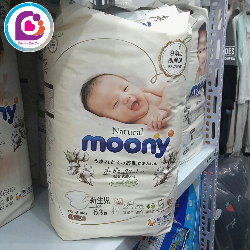 Bỉm Moony Natural/ bỉm dán Moony Natural đủ size NB63/S58/L38