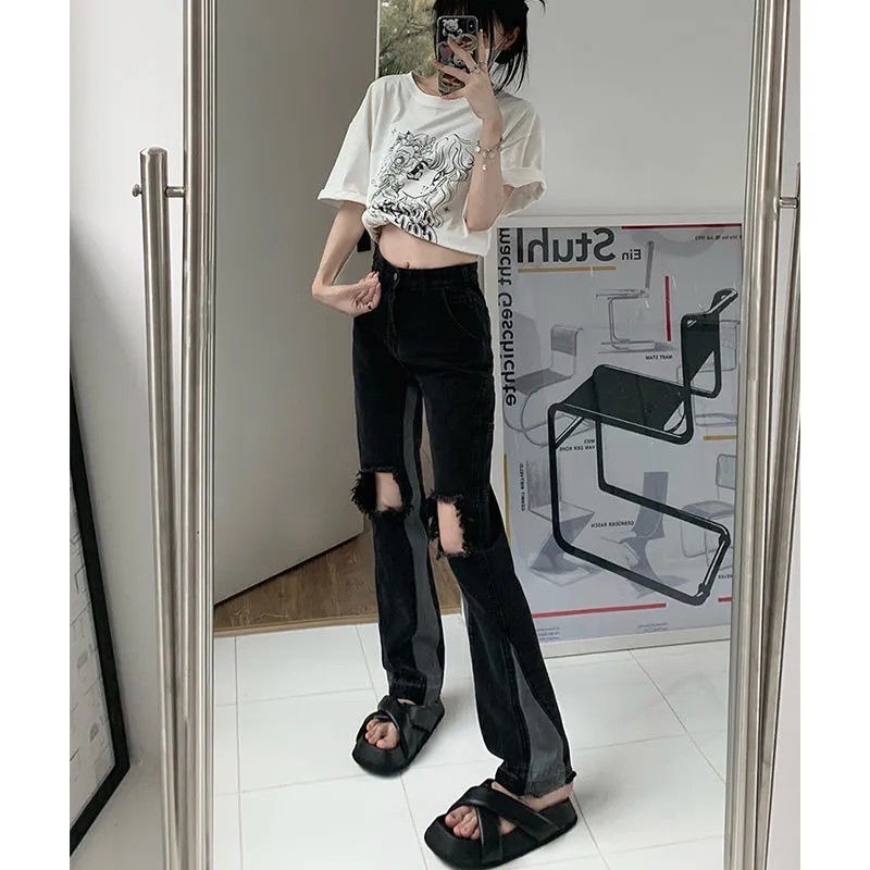 JSC Quần Jeans Lưng Cao Thiết Kế Xẻ Rách Phong Cách Đường Phố Mới