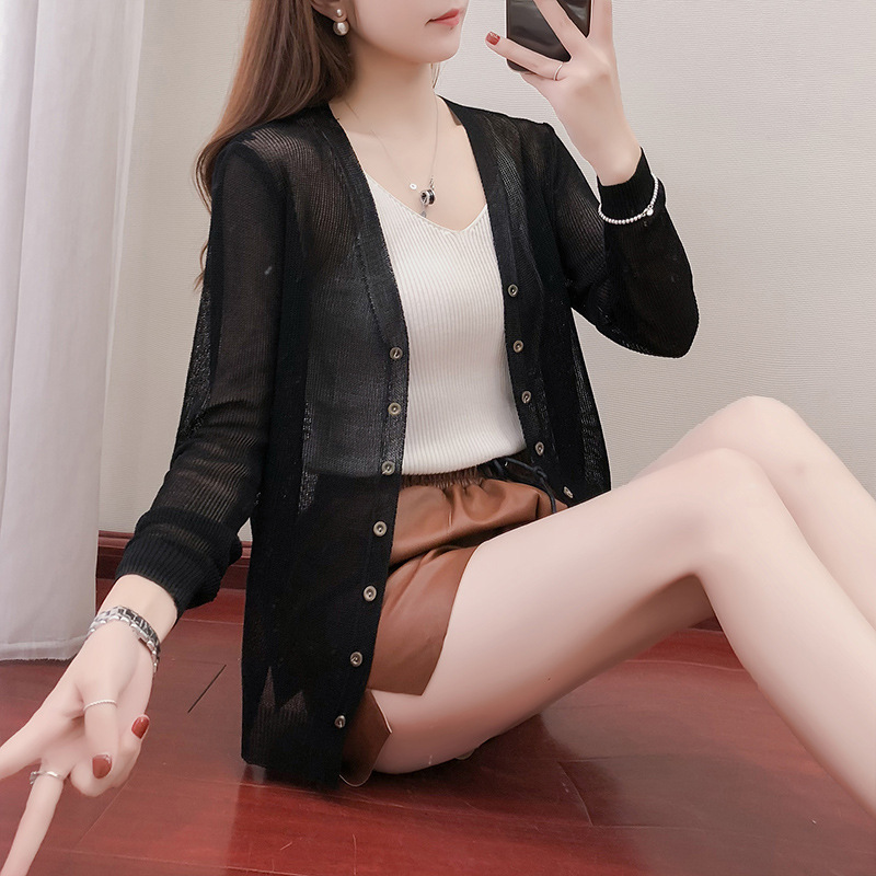 Áo Khoác Cardigan Dệt Kim Tay Dài Dáng Rộng Chống Nắng Cho Phái Nữ