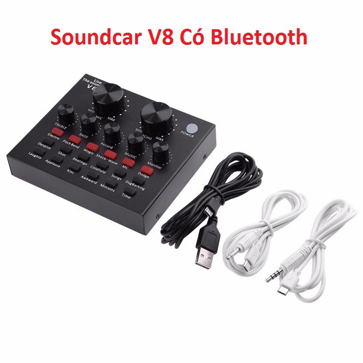 Combo Soundcard V8 Bluetooth + Mic Karaoke Livetream BM 900 Tặng Tai Nghe XB-450 Hát Karaoke Livetream