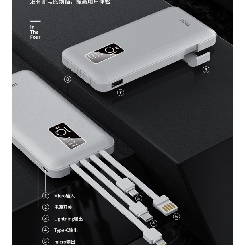 Sạc dự phòng 20000 mah Totu CPBL-07 có giá đỡ và dây sạc 3 đầu đa năng