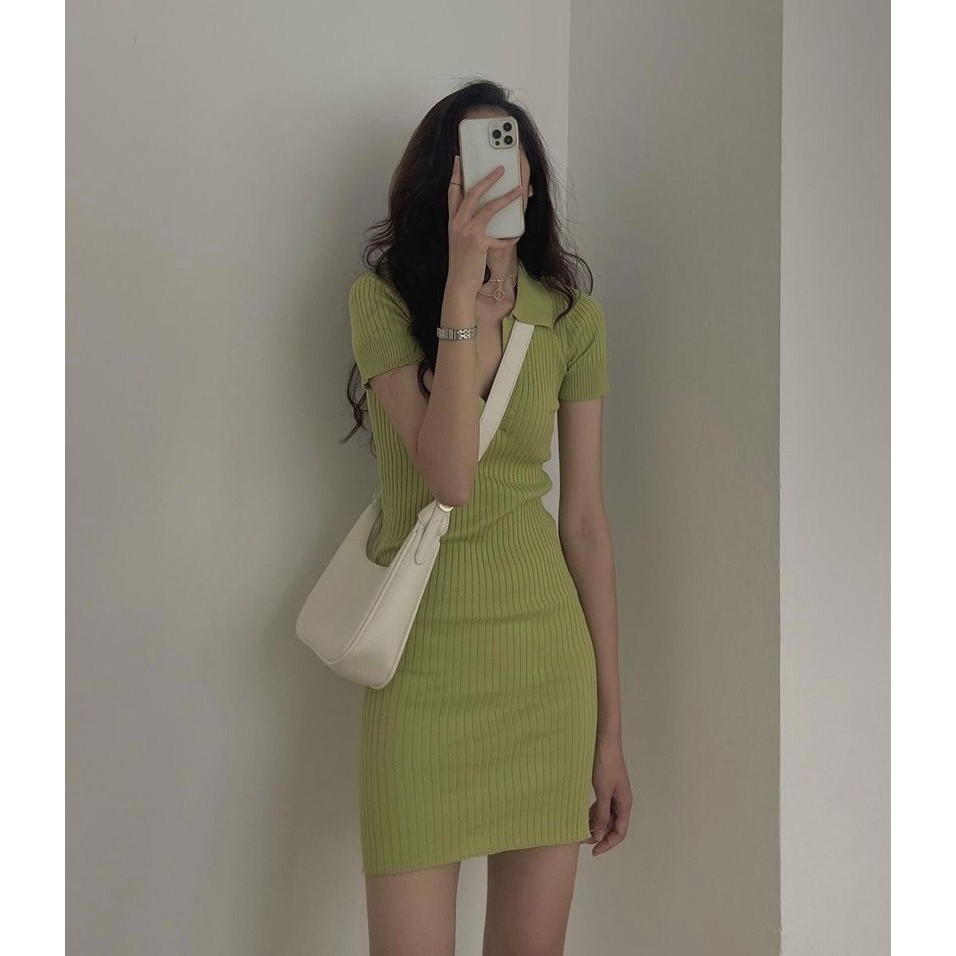 Đầm Body Dress 2021 Hàn Quốc Dongdaemun Thun gân dệt kim