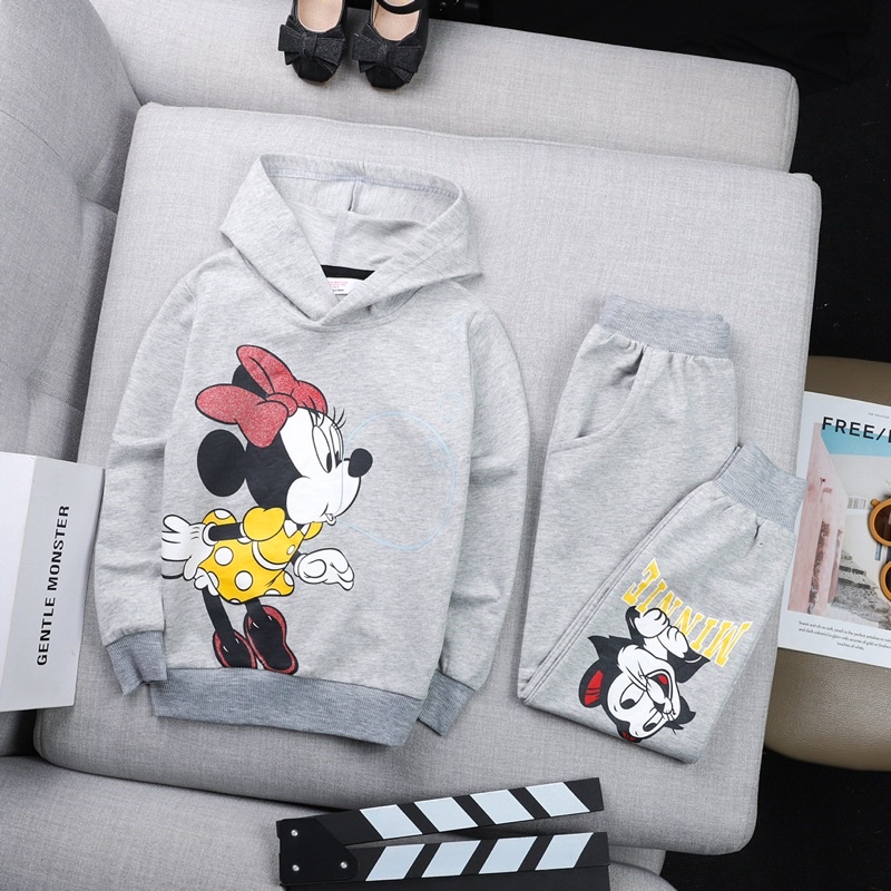 Bộ set Nỉ mũ hoodie bé gái xuất dư siêu mềm mịn 20-52kg