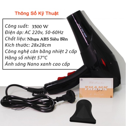 Máy sấy tóc tạo kiểu 3500W 2 chiều nóng lạnh hiện đại