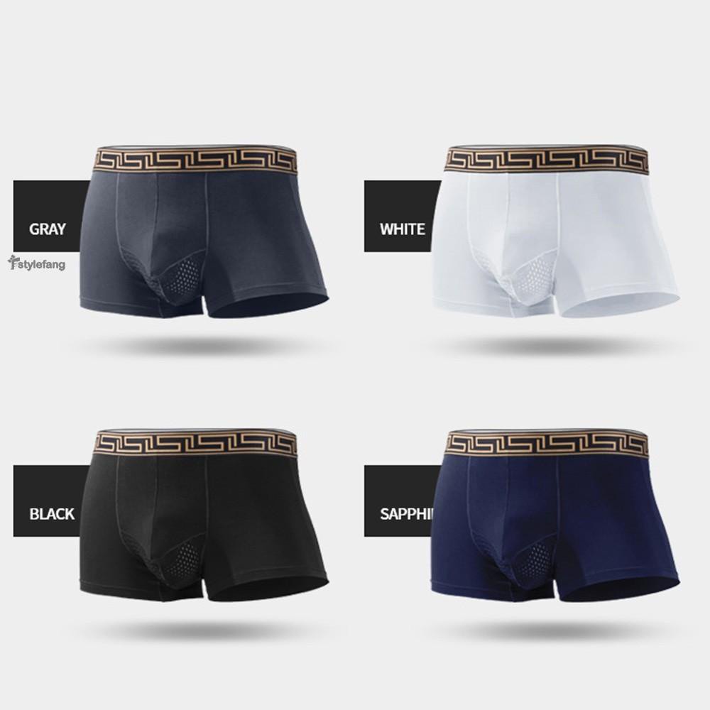 Quần Lót Boxer Màu Xanh Dương / Đen Size L-3Xl Chất Liệu Lụa Lạnh Dày Dặn Thời Trang Cho Nam