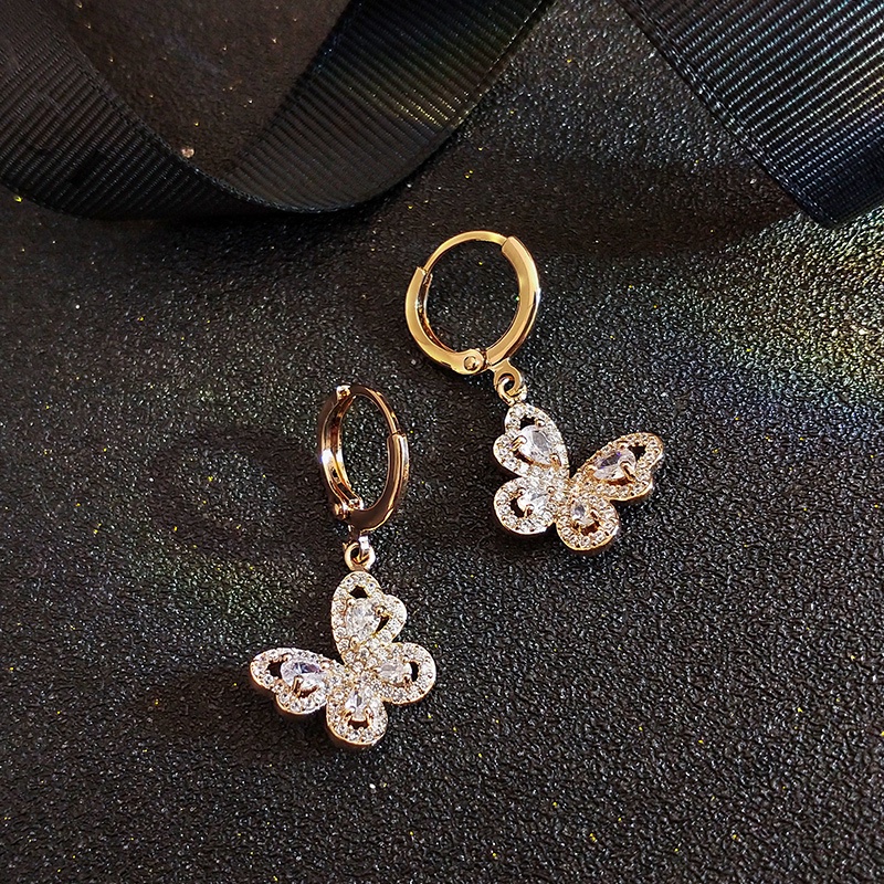 Bông tai JIUDUOLAN màu vàng hồng đính đá zircon thanh lịch thời trang dễ phối đồ thời trang cho nữ